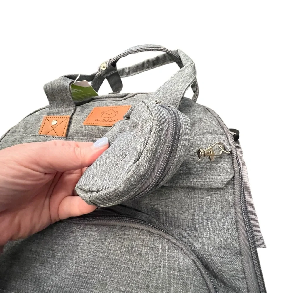 Keababies Gray Quilted ROVE Diaper Backpack‎ Baby Bag NEW 18 Pockets Change Mat